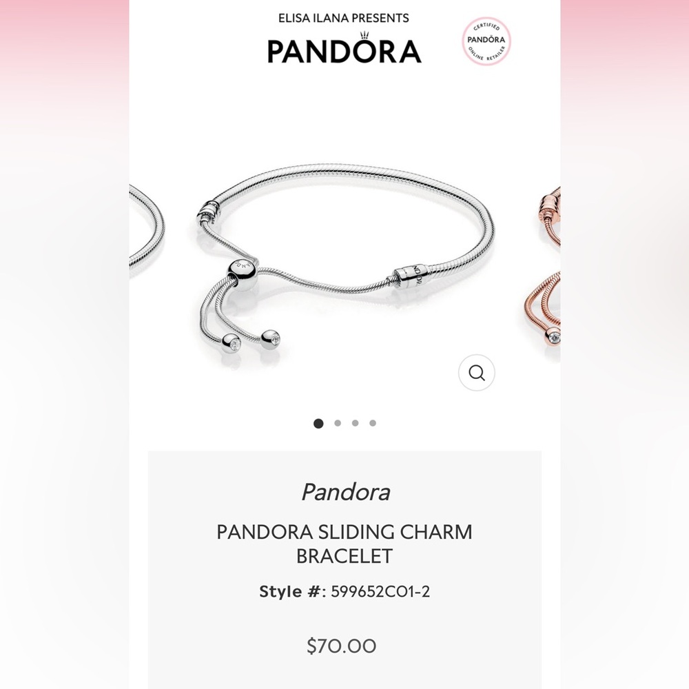 Sliding adjustable Pandora bracelet and charms